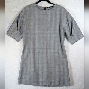 Zara Plaid Short Sleeve Tee Dress Midi